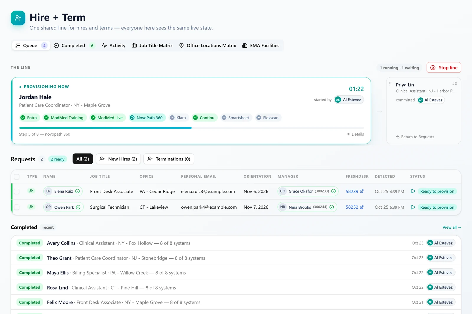 Hire + Term screen